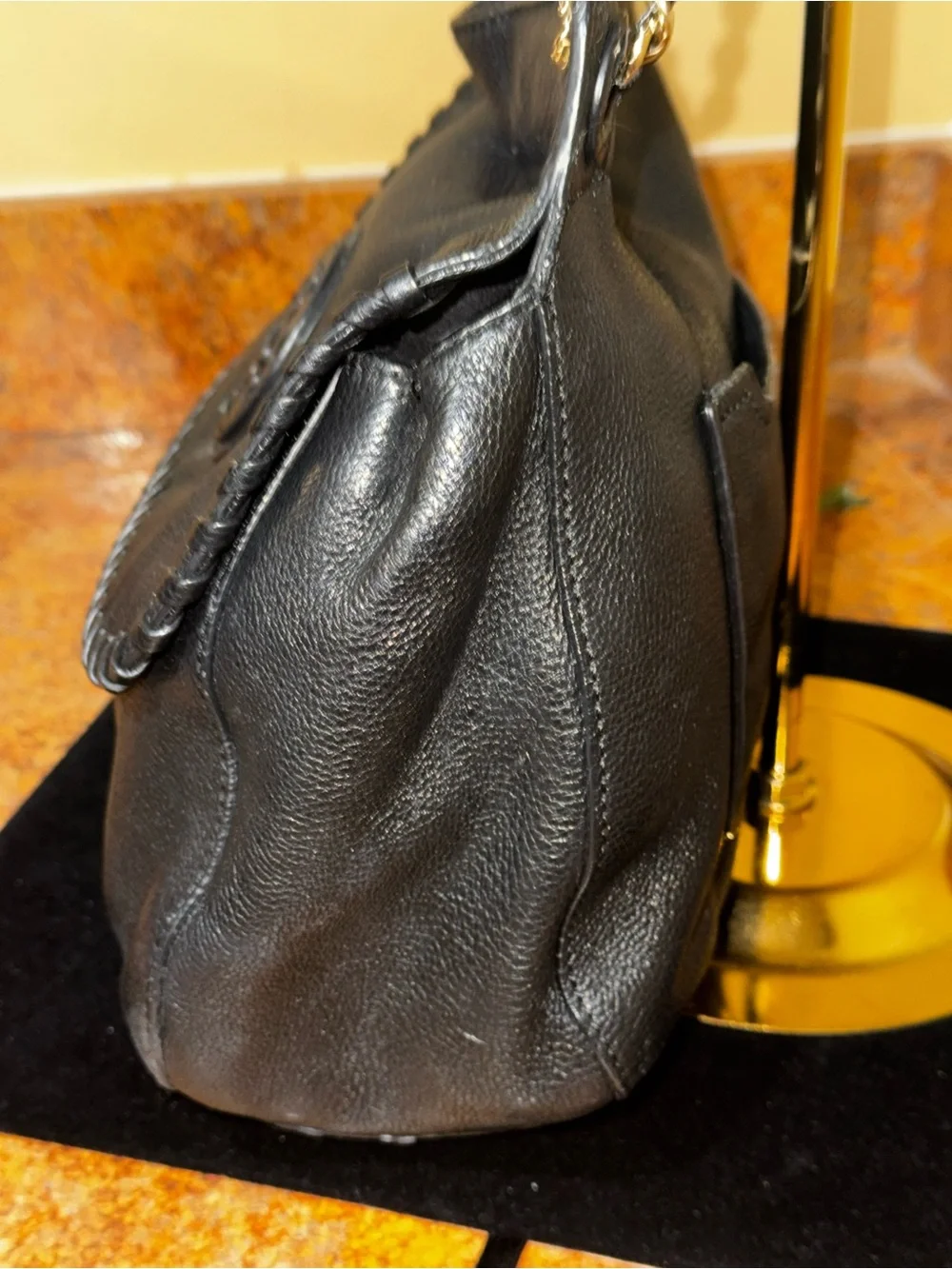 Tory Burch Marion Black Pebbled Leather Chain Shoulder Bag